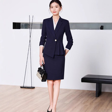 蓝色长袖小西装领外套女衬衫短袖春夏秋冬季新款三件套装工作服潮