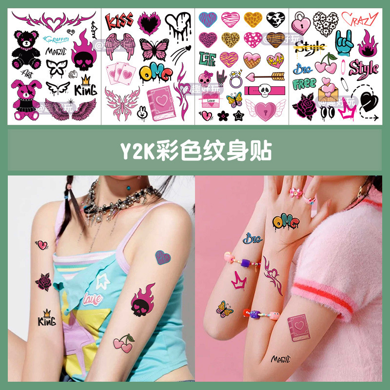 Y2K Color Tattoo Sticker Waterproof Personality Holiday Party Party Disposable Temporary Tattoo Paper Women Cross-border Wholesale