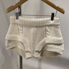 美式卡其色系麻花低腰毛织短裤女街头跳舞修臀显瘦直筒打底裤子潮