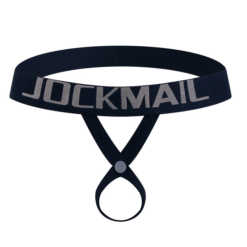 Jockmail Men's Ringed Underwear, Sexy Hollow-Out Ringed Thong with Adjustable Button Ring Support