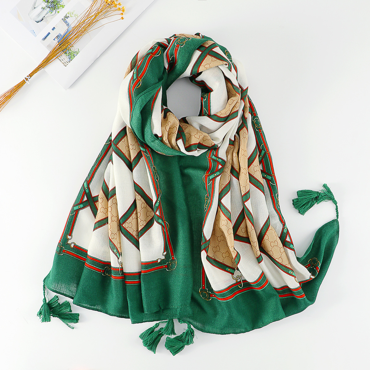 101g Weight Scarf Classification Holiday, Daily Occasion Polyester Material Color Block Pattern All Seasons Season Women's Gender Printing Design Sweet Style Women's Sweet Color Block Polyester Printing Scarf 10