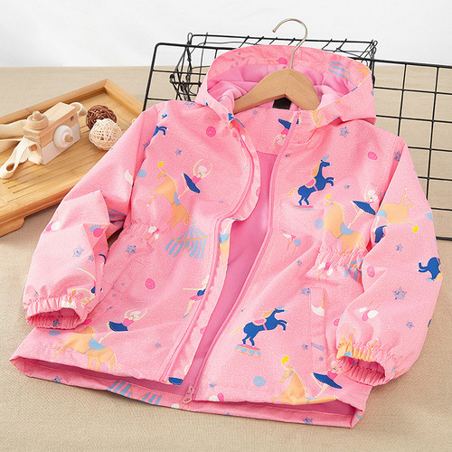 Children's clothing, spring and autumn, medium and large children's style mid-length windbreakers, girls' velvet warm clothes, girls' jackets, children's jackets