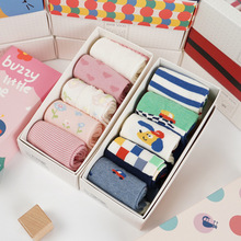 正品斑比童袜2024秋冬新款中筒精梳棉透气儿童袜A类无骨卡通袜5双