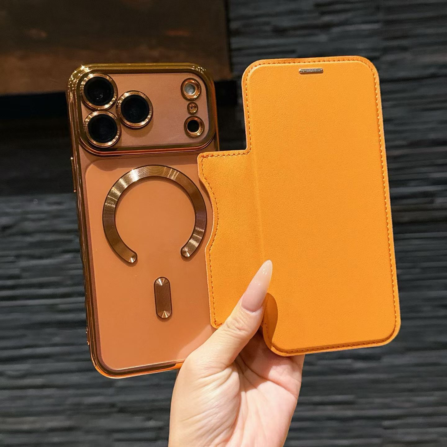 Estudo de absorción magnética de alto nivel para iPhone17PROMAX Teléfonos móviles Apple 16 cubierta de flip todo incluido a prueba de caídas