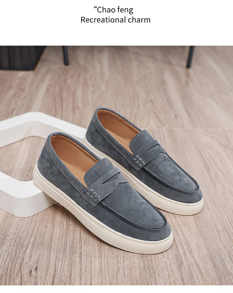 Suede Men's Board Shoes Are Comfortable And Breathable, One-pedal Loafers, Hand-stitched Thick-soled Versatile Shoes, And One Free Pinch Music._vogvips.com