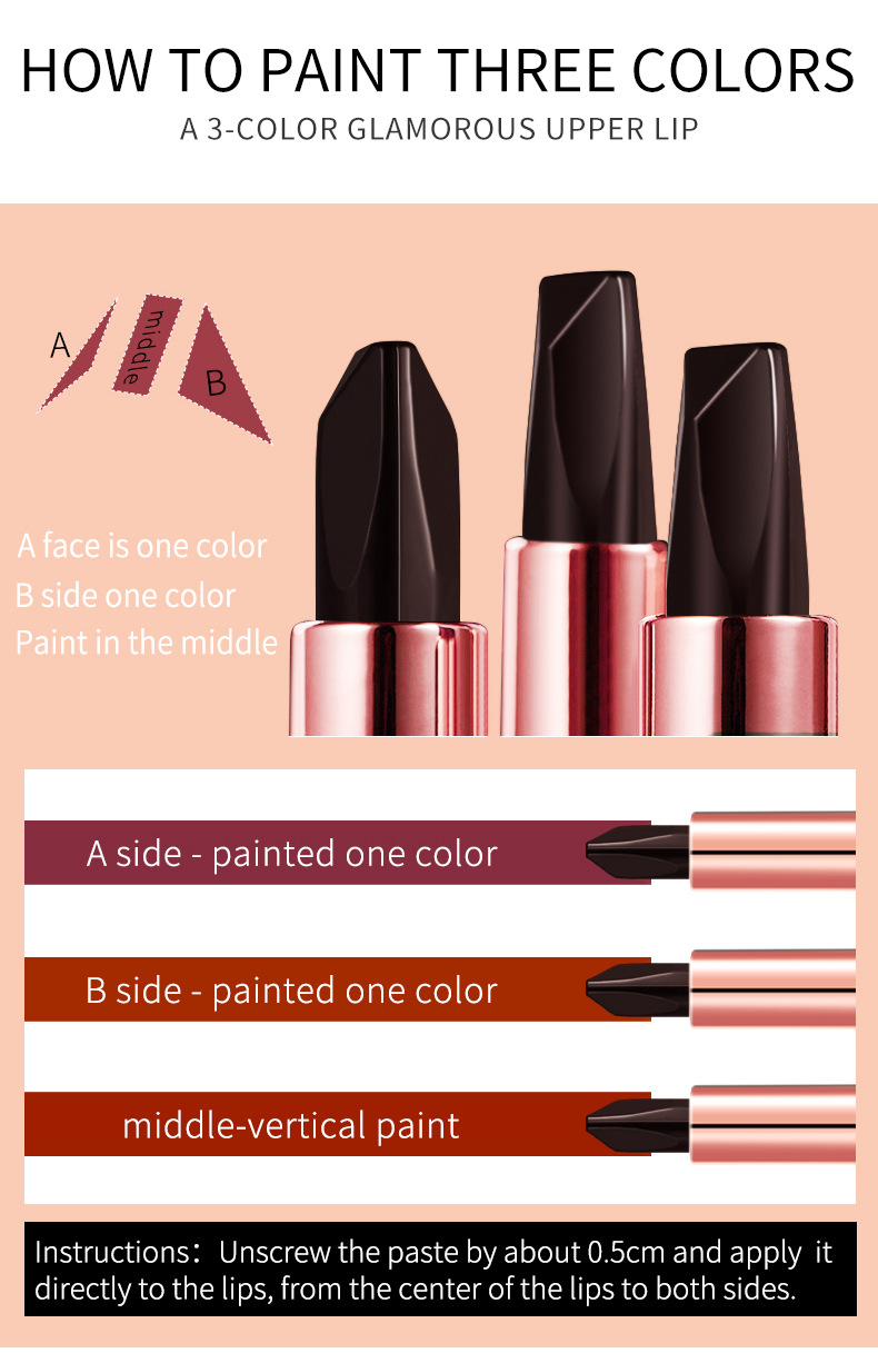 VIBELY Scepter three-color matte non-stick rim, carrot cubes color-changing lipstick, one three-color lipstick beauty makeup undefined