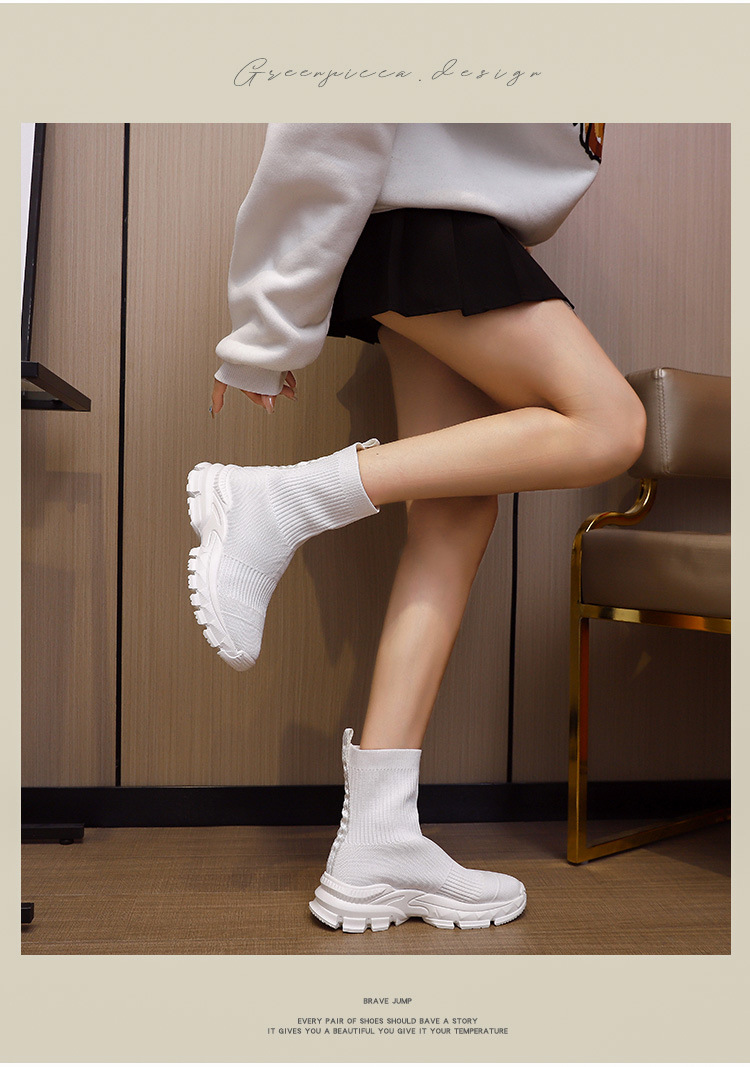 Spring New Fly Knitted Short Boots Thick Soled Versatile Stretch Socks Shoes Thick Soled Knitted Sports Casual Shoes Women's Boots_voghion.com