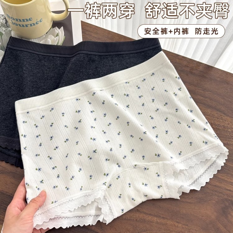 森系花柄 ボクサーパンツ レディース 夏 薄手 綿100% シームレス セーフティパンツ|undefined