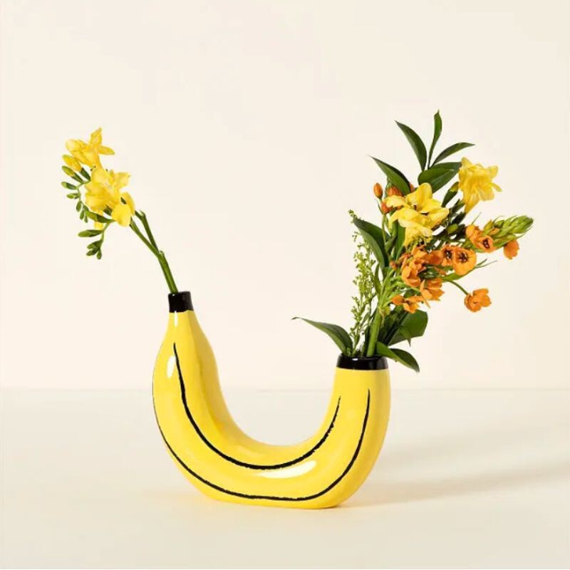 Cross-Border New Simple Banana Vase Flower Arrangement Creative Home Living Room Restaurant Decoration Small Ornaments Resin Crafts
