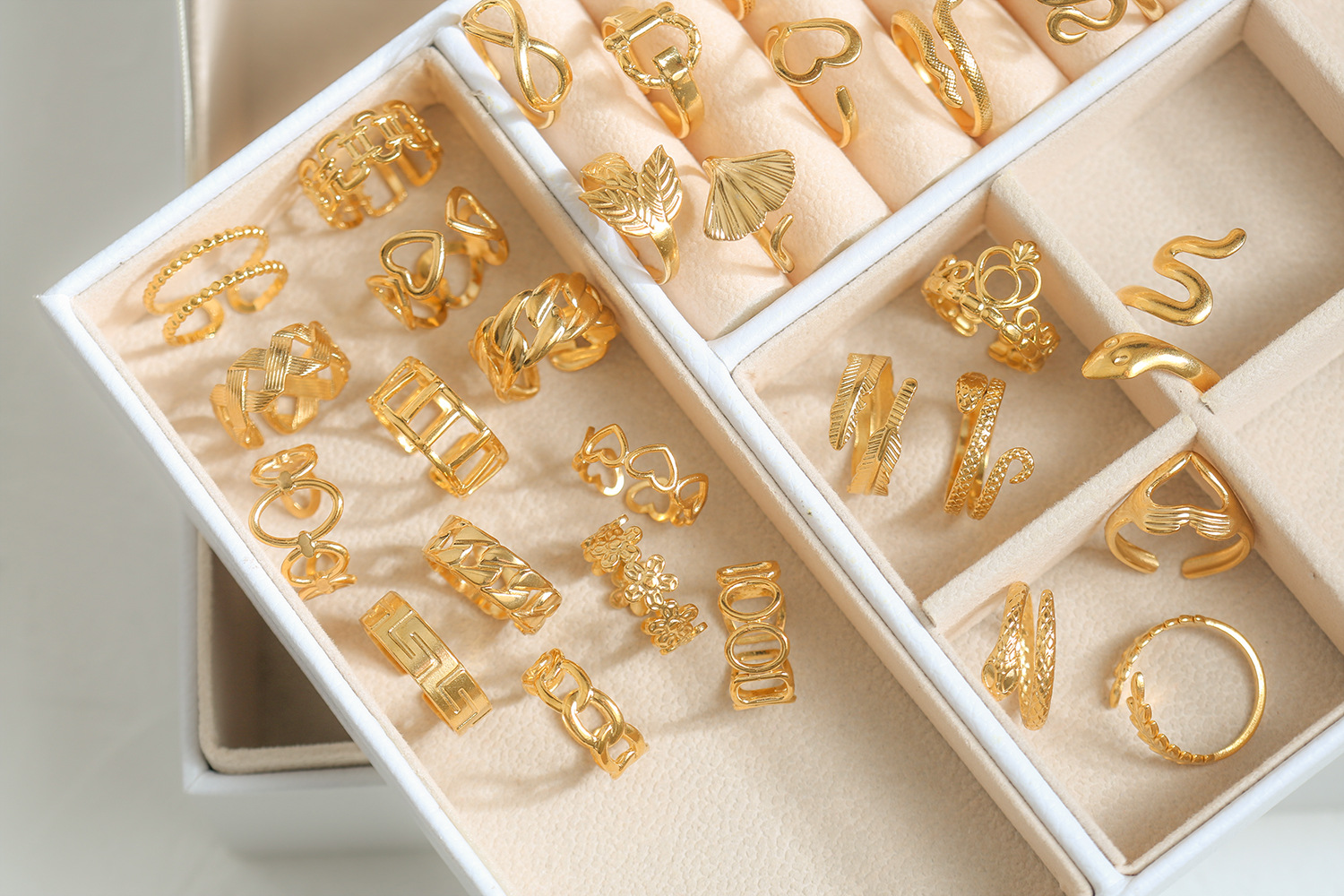 Simple Style Leaves Snake Titanium Steel Plating Open Ring 1 Piece