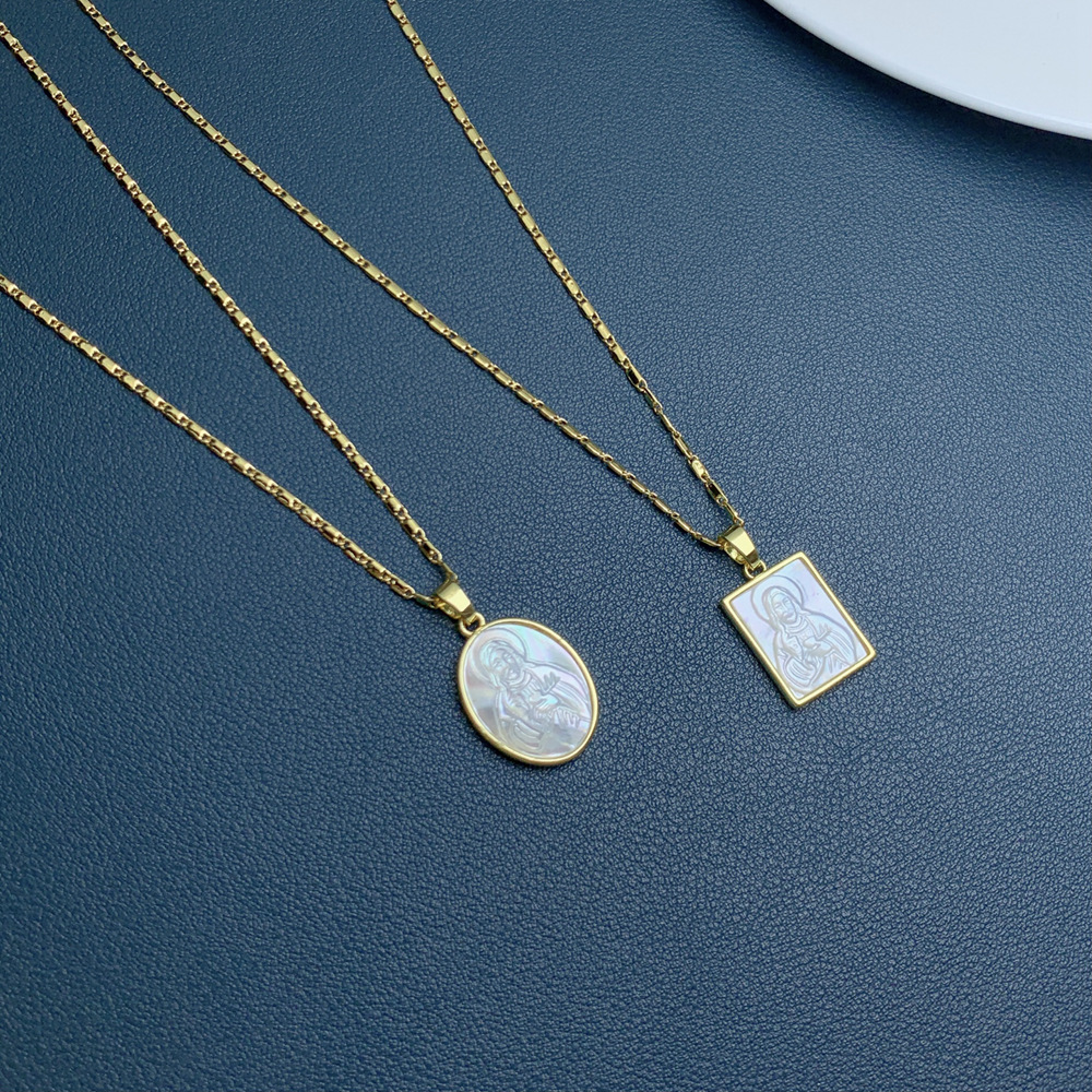 Fashion Square Oval Jesus Copper Inlaid Shell Necklace