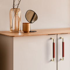 Handmade leather hardware handle Nordic zinc alloy light luxury wardrobe door handle simple solid color leather cabinet