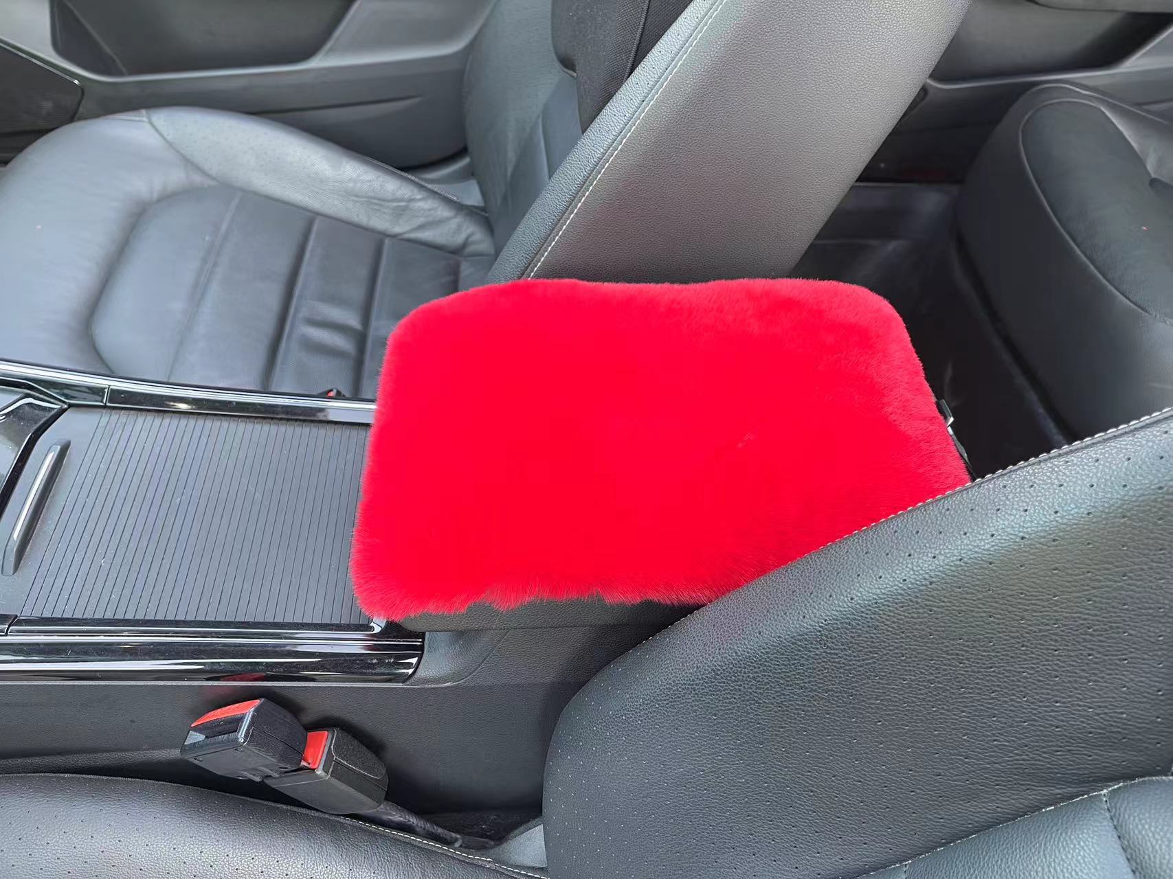 Faux Rabbit Fur | Universal Armrest box pad - red