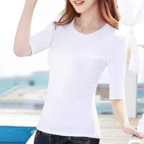 Ladies' black round neck short sleeve top, simple and versatile, slim fit, thin white crew neck T-shirt for layering and under shirt