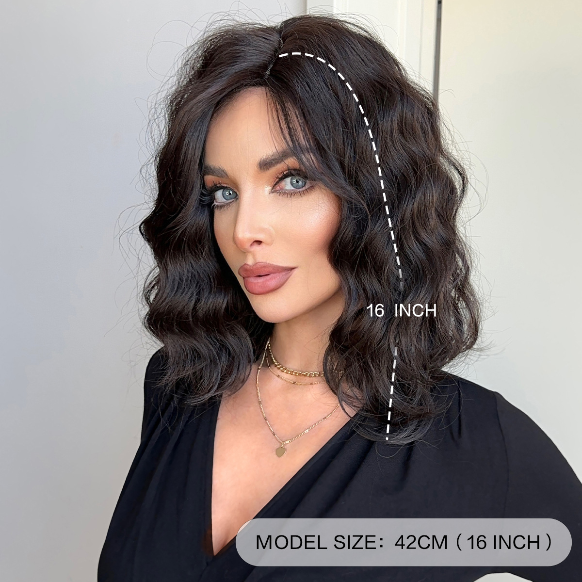 Unisex medium length curly hair short hair bob middle parted hairstyle age reducing chemical fiber high temperature silk wig set_voghion.com