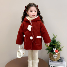 女童加绒加厚外套秋冬季宝宝红色呢子洋气儿童喜庆新年装毛呢大衣