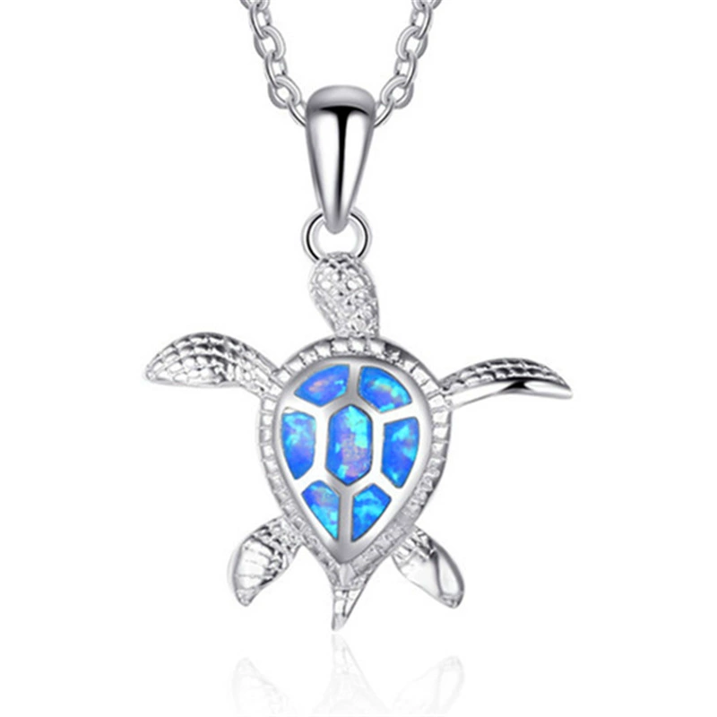 European and American hot -selling silver jewelry pendant Classic women's wild turtle inlaid OPAL female pendant temperament Australian treasure female crane