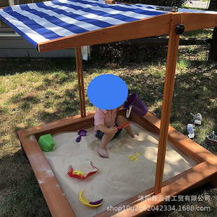 Children's Large Sand Pool Kindergarten Outdoor Toys Foreign Trade Export Solid Wood Sand Pit Set with Rain Shelter Wholesale