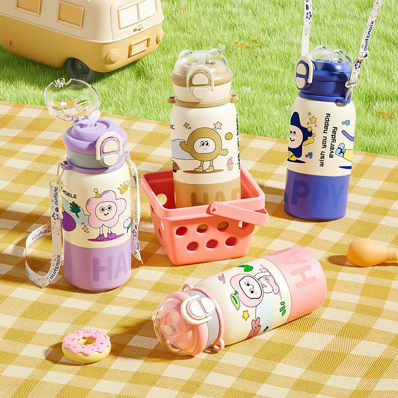 ChaoDi Niños Nueva taza de aislamiento térmico 316 taza de agua de acero inoxidable de alto valor facial tres pipas de bebidas tipo correa de gran capacidad