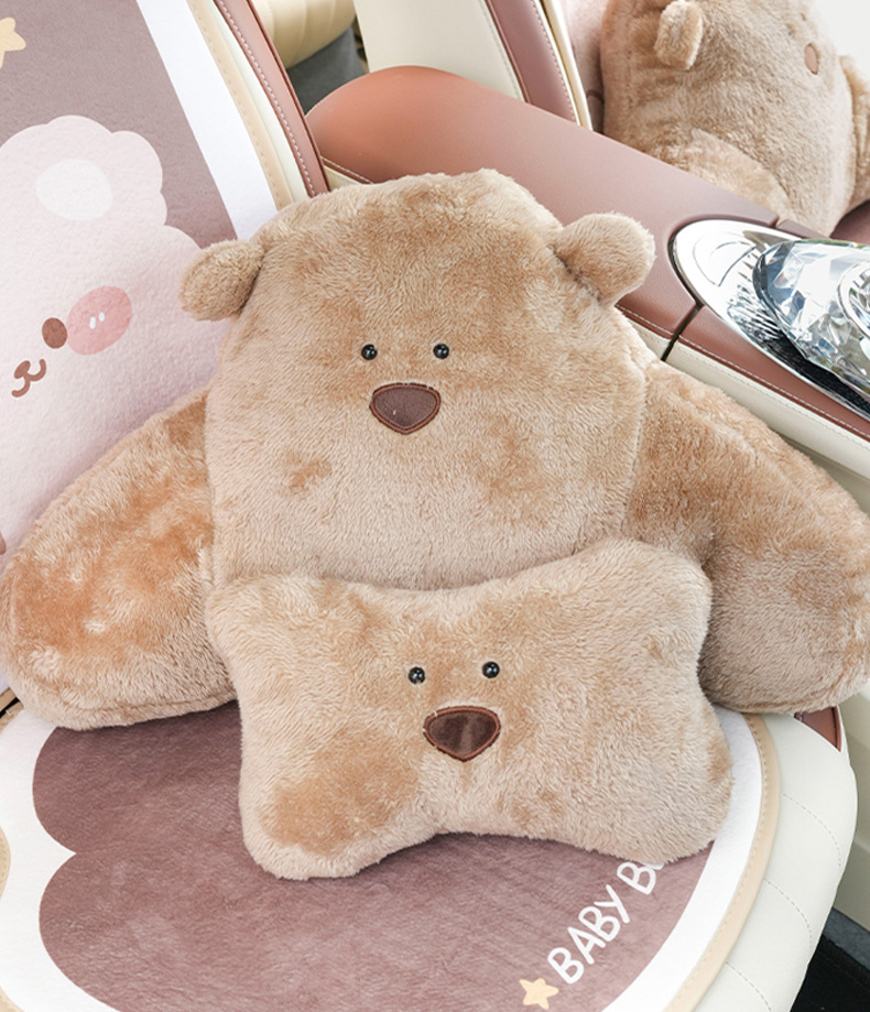 Car Headrest Neck Pillow Plush Cartoon Bear Car Headrest Waist Pad Creative Cute Car Interior Supplies