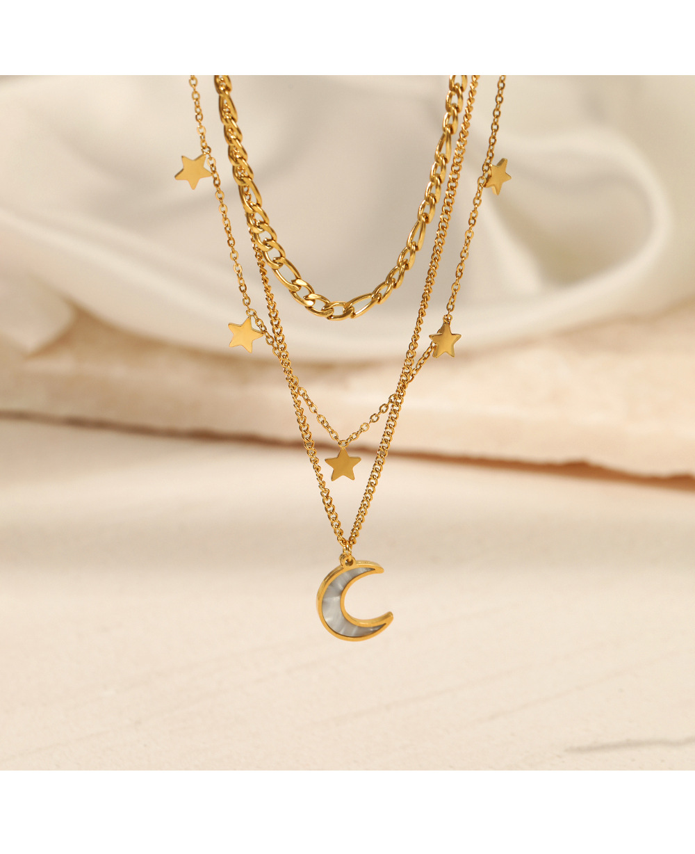 Fashion Star Moon Stainless Steel Titanium Steel Plating Pendant Necklace 1 Piece