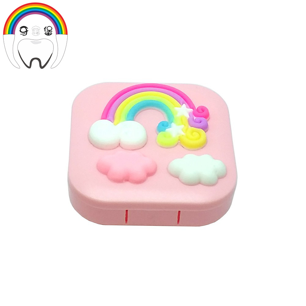 Pegamento suave Arco Iris nubes blancas pequeños dientes de los niños lindos cambiando colección almacenamiento masculino y femenino bebé pezón Caja Mini