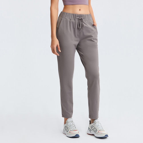 Cross-border new loose straight yoga pants drawstring waist drape sports casual stretch nine-point pants for women