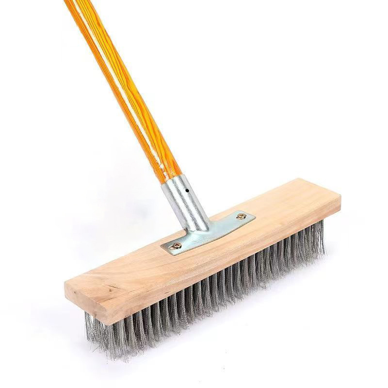 Cepillo de alambre de acero cepillo de piso de madera maciza cepillo de mango largo cepillo de hierro Acero inoxidable Cerda piso musgo lavado piscina Limpieza industrial
