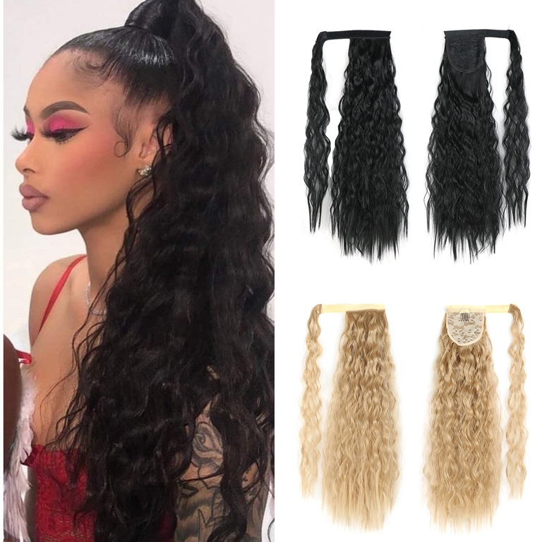 Hestehale med kornpermanent, fluffy, lang, krøllete hestehale, vannbølger, kjemisk fiber, hestehaleparykk_voghion.com