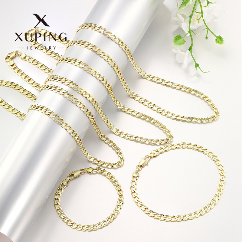 Xuping Europa y los Estados Unidos cruzando la frontera Cuba cadena clásica simple cadena de moda aleación de cobre chapado 14k collar joyería de mano