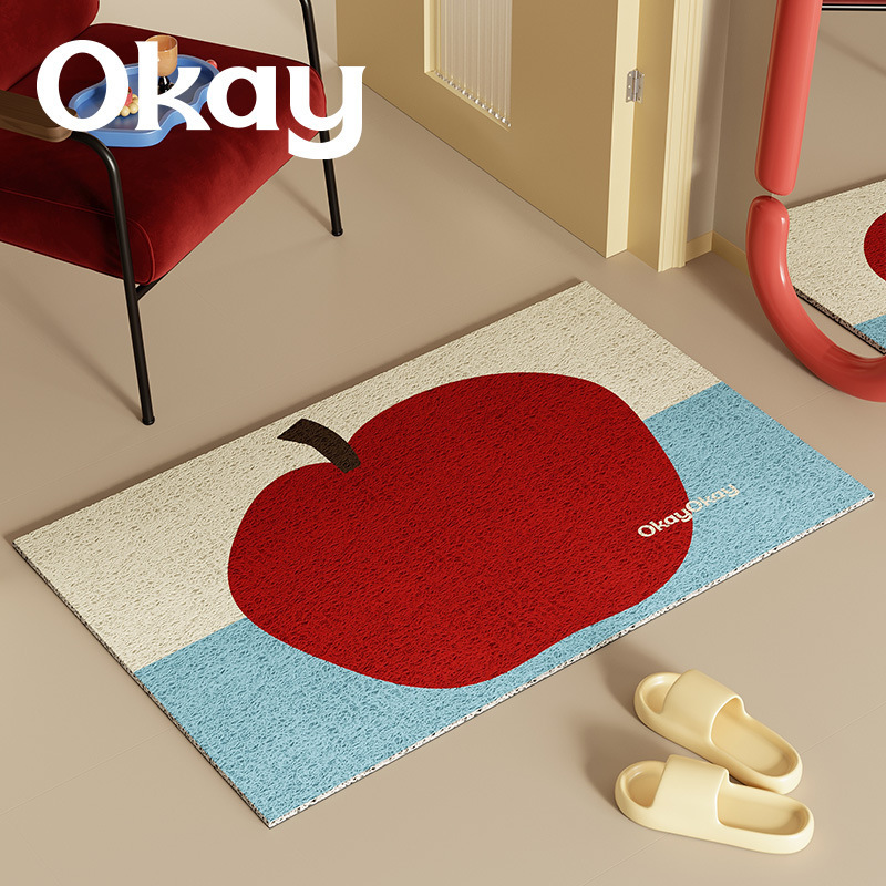 Amazon Color-Blocked Apple Wire Ring Entrance Floor Mat Door Household Cuttable Pvc Stain-Resistant Anti-Slip Dust Removal Floor Mat