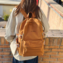 跨境新款书包女休闲时尚潮流大容量日系纯色双肩包简约学生背包女