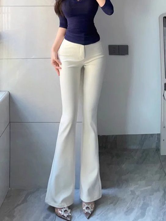 White Suit Pants for Women Spring and Summer 2025 New Style Simple and Fashionable Micro-Flared Pants Casual High-Waisted Slim Long Pants