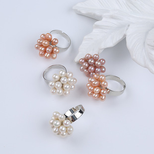 Natural Freshwater Pearl Flower Ball Ring 5-6mm m Pearl Handmade Hydrangea Pearl Flower Ring Pearl Ball Ring