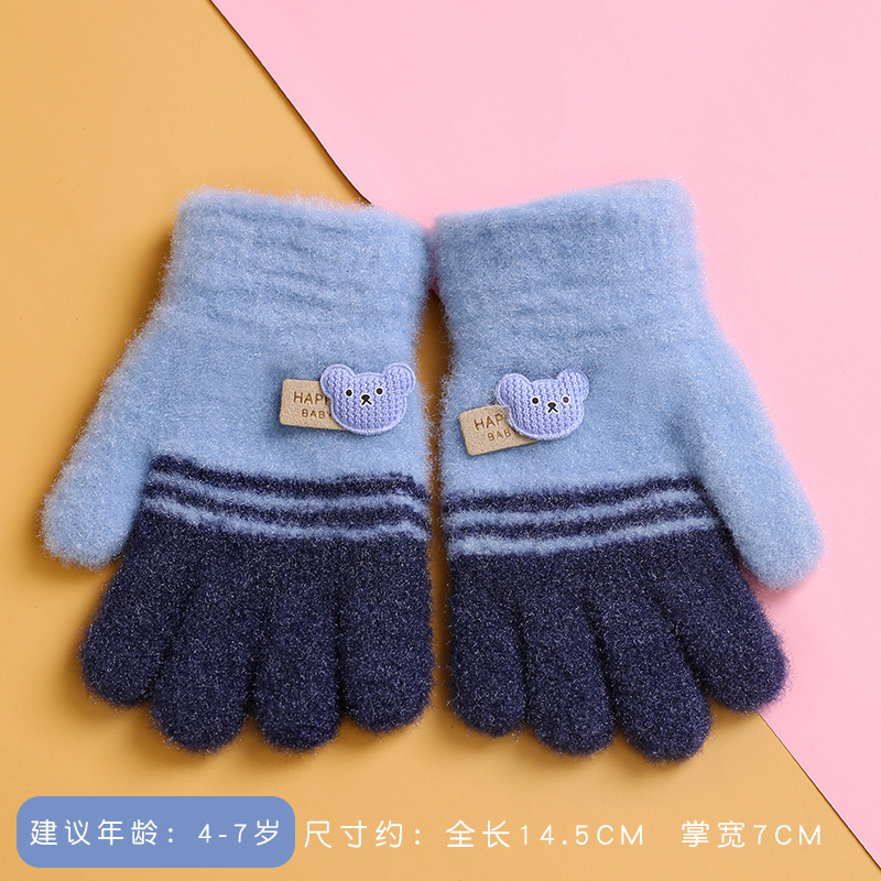儿童五指手套冬季男女童分指保暖手套中大童卡通毛绒加厚防冻手套|undefined