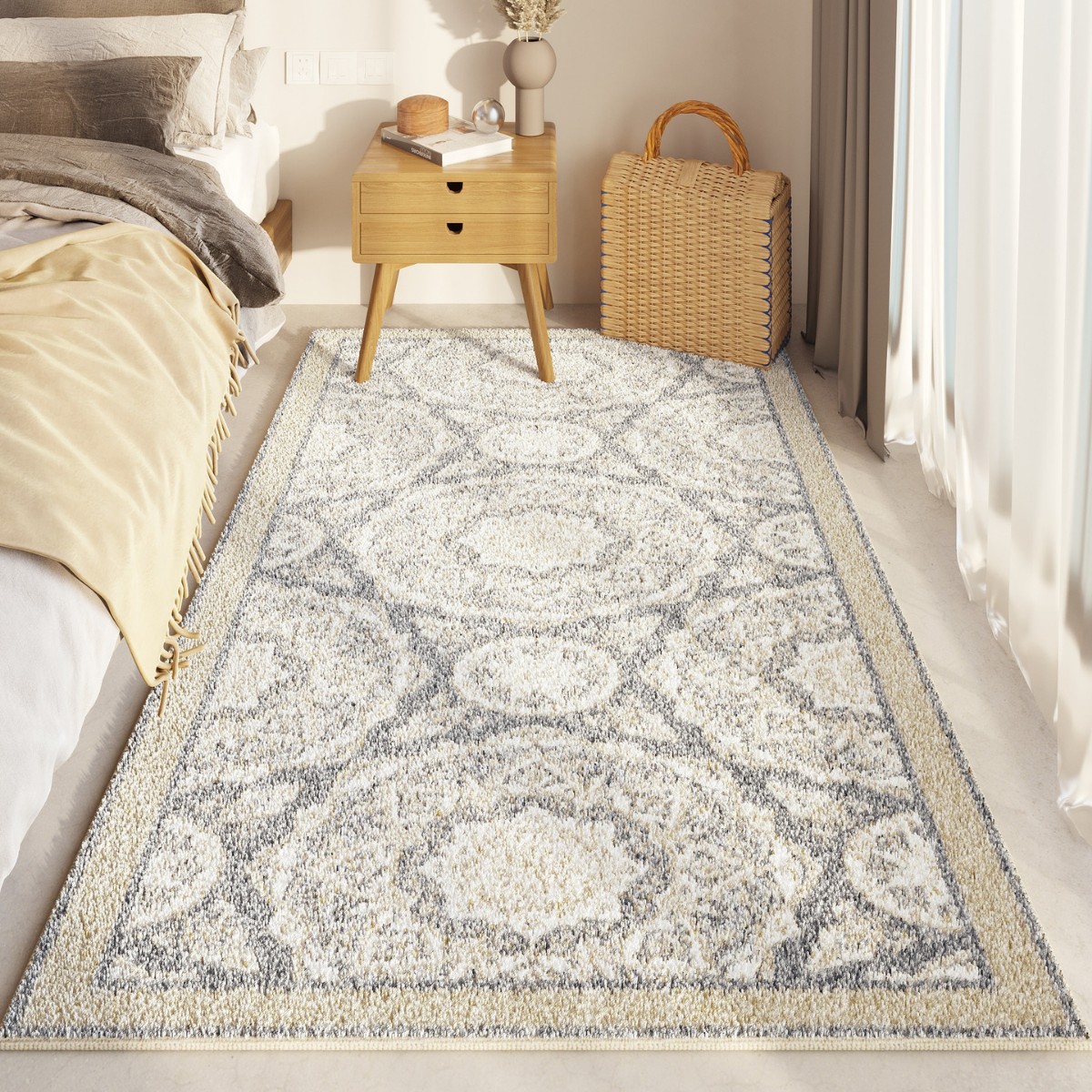 Alfombra bohemia al lado de la cama dormitorio alfombra de la cama principal turca ventana flotante alfombra de la habitación alfombra libre