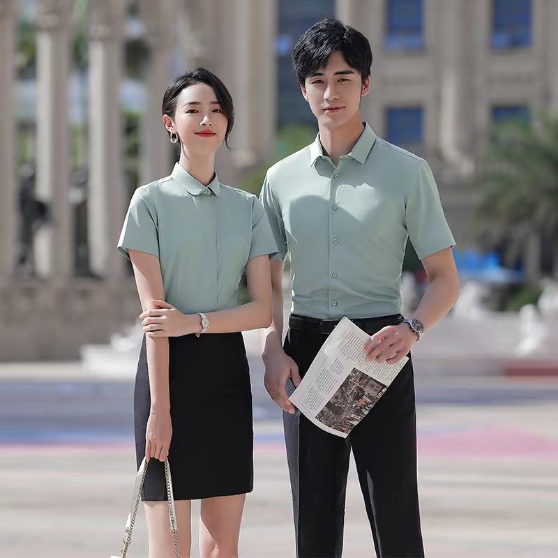 短袖男女竹纤维休闲衬衫现货供应夏季半袖商务衬衣刺绣LOGO厂家