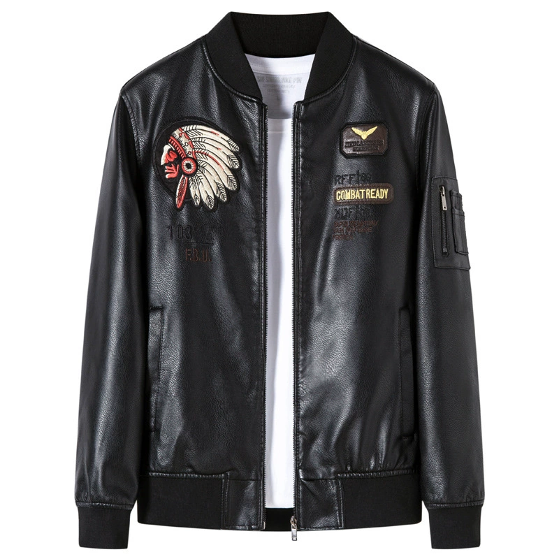 Стиль Binshi 2022 осень-зима Новая утолщенная индийская кожаная мотоциклетная куртка на флисовой подкладке с вышивкой и Бейсбольным воротником