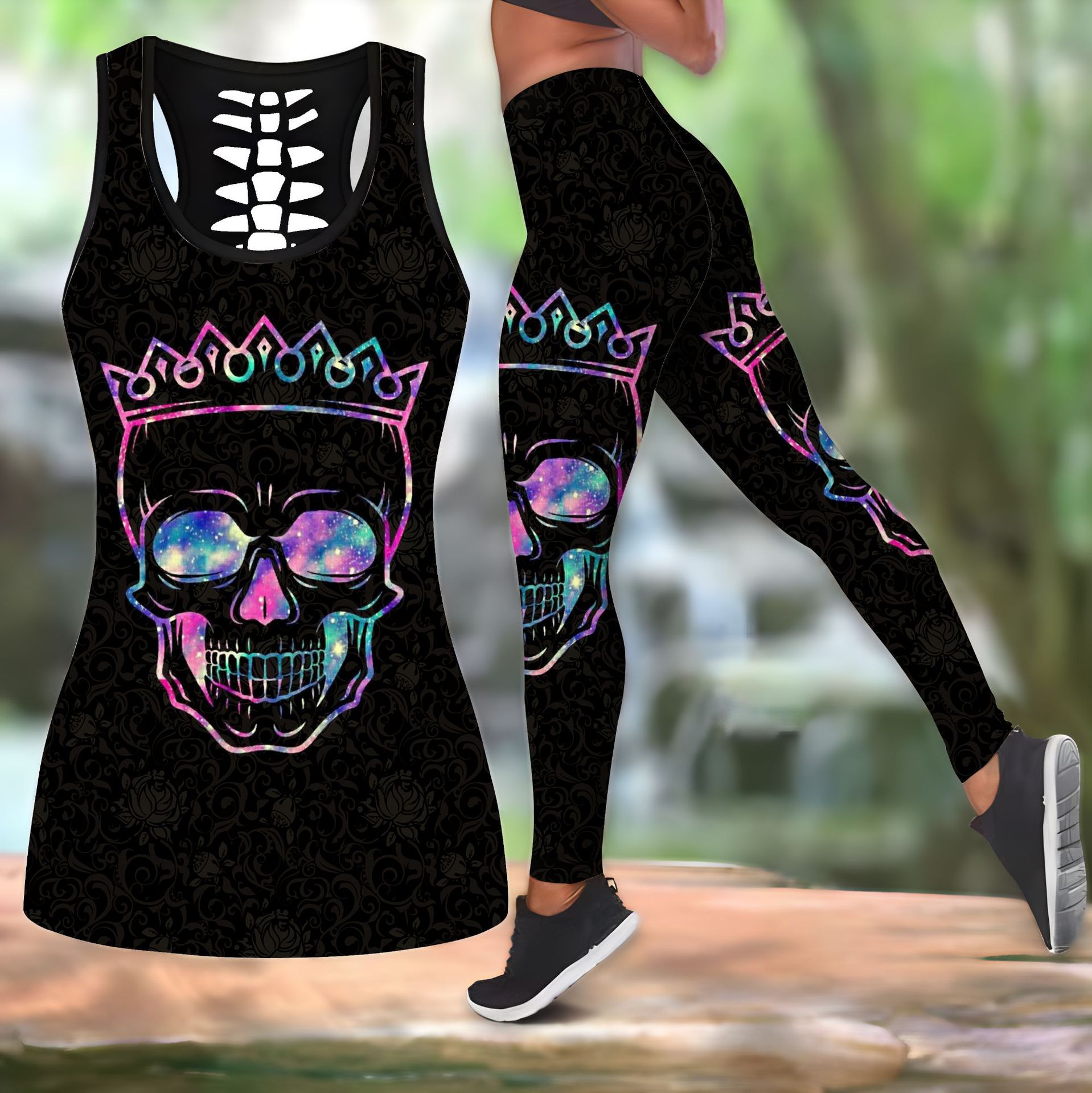 350g Weight Sleeveless Sleeve Length Spandex, Polyester Fabric Type Pant Co-ord Set Sets Type 2 Pieces Set Quantity Street, Sports Occasion U Neck Neckline Skinny Fit Type Halloween Festival Rose, Skull Pattern Summer, Spring Season Women's Gender Printing Design Hip-Hop, Streetwear Style Street Sports Women's Hip-Hop Streetwear Rose Skull Spandex Polyester Printing Pant Co-ord Set Pants Sets 3