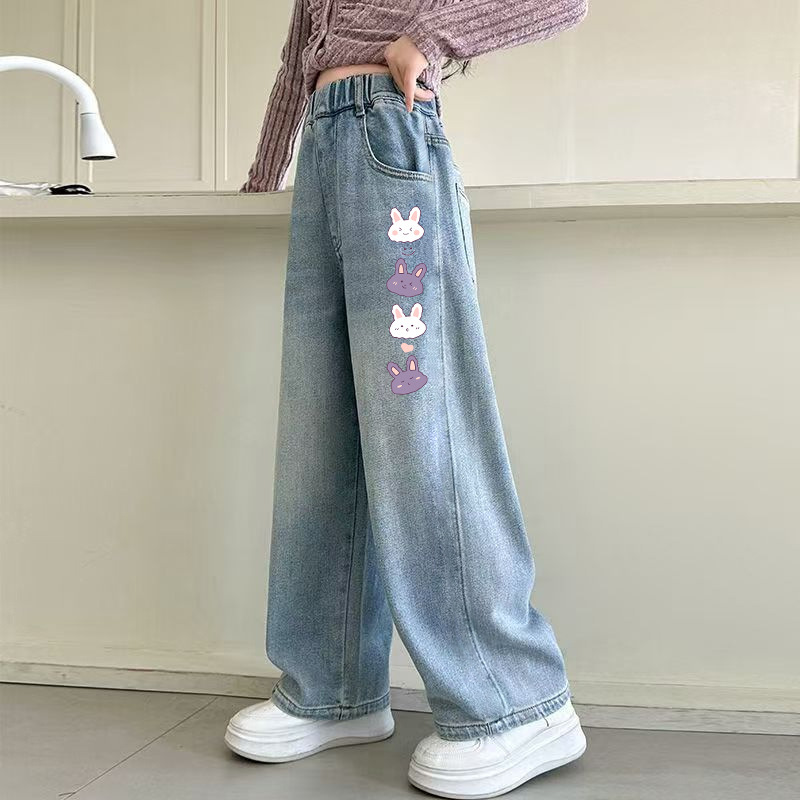 女童春秋装牛仔裤2025新款初中生女款秋季中大童阔腿裤女孩裤子潮