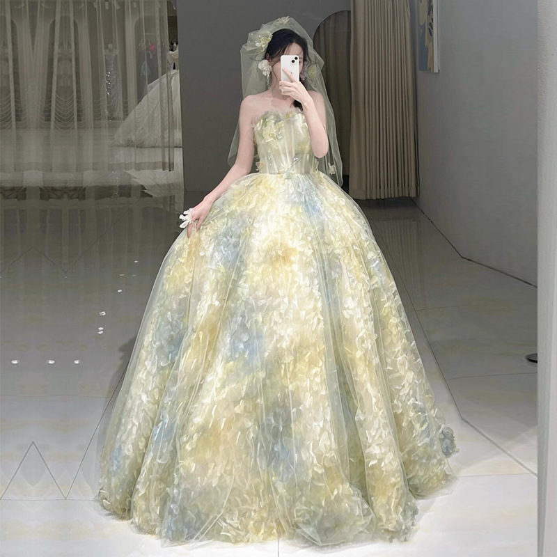 Evening Dress Women's High-end Tube Top Mori Birthday Rite Banquet Temperament Princess Dress Art Examination Host Performance Dress