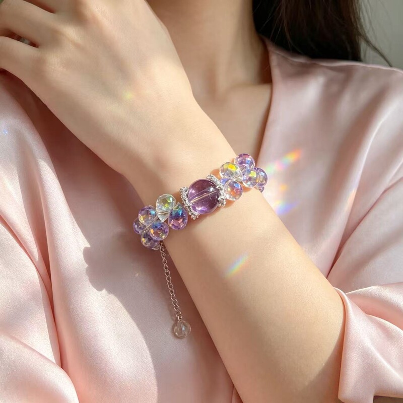 Purple Crystal Multi-Gem Bracelet for Women, Light Luxury Crystal Beaded Zipper Bracelet, Fashionable and Versatile, Gift Jewelry for Best Friends