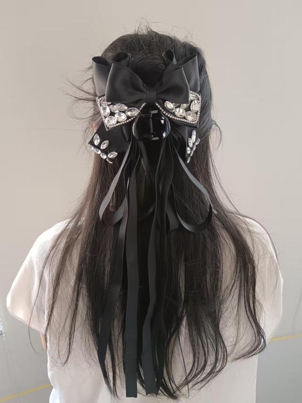轻奢高级感夜宴蝴蝶闪锆蝴蝶结飘带马尾抓夹长飘带甜美时尚发饰|undefined