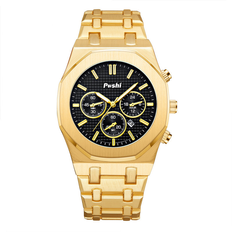 POSHI reloj transfronterizo popular multifunción reloj deportivo reloj de los hombres al por mayor correa de acero impermeable reloj de cuarzo