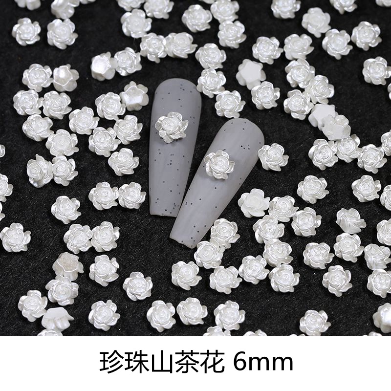 Japanese online popular white rose flower accessories three-dimensional manicure Camellia Pearl small flower nail decorations