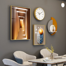 现代钟表大餐厅装饰画壁画组合置物架铝合金画壁挂壁饰艺术挂画