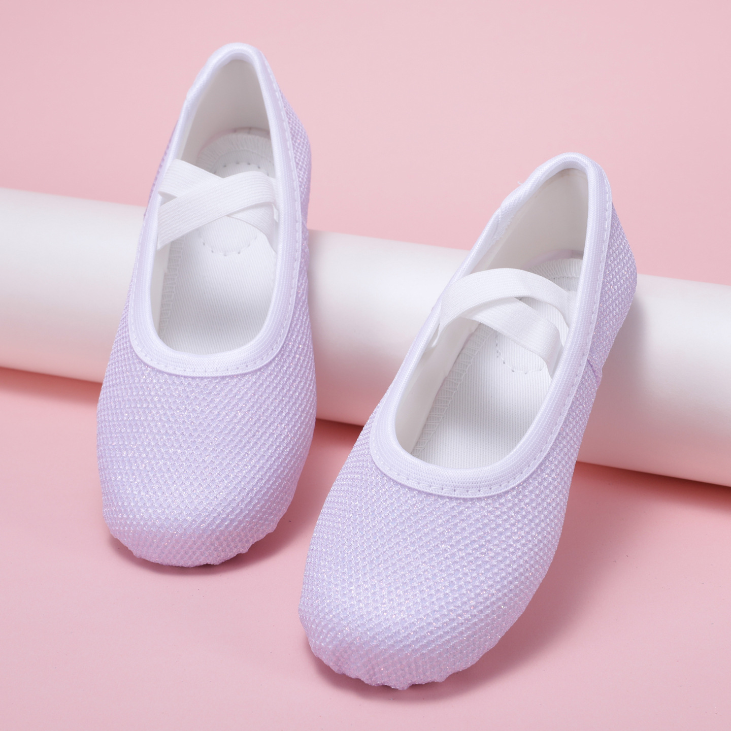 Elegant Lavender Kidsren's Dance Shoes, Sparkling Girls' Dance Shoes, Korean Style Ballet Cat Claw Shoes for Performance