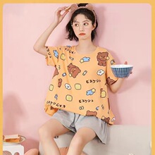 睡衣女夏款网红风甜美短袖小个子韩版可外穿少女士夏季家居服套装