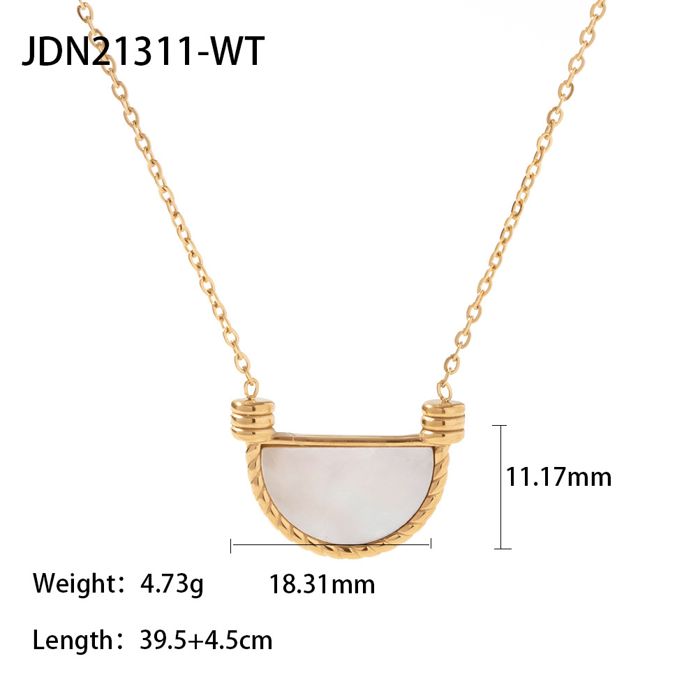 Elegant Semicircle Stainless Steel Titanium Steel Inlay Shell Pendant Necklace display picture 6