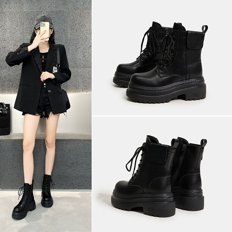 Height-Increasing 9cm Thick-Soled Boots for Women 2025 Autum New British Style Fashionable Casual Short Boots for Small People